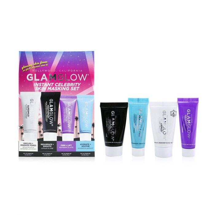 Instant Celebrity Skin Masking Set: 1x Supermud Clearing Treatment - 15g/0.5oz + 1x Youthmud Glow Stimulating Treatment - 15g/0.5oz + 1x Thristymud Hydrating Treatment - 10g/0.35 + 1x Gravitymud Firming Treatment- 10g/0.35 4pcs by Glamglow