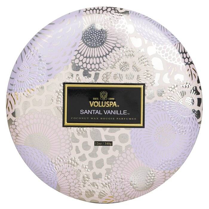 شمع قصدير مزخرف مع 3 فتائل - Santal Vanille 340g/12oz من فولوسبا