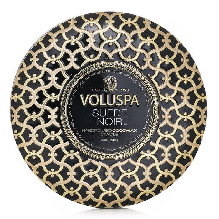 شمع قصدير مزخرف مع 3 فتائل - Suede Noir 340g/12oz من فولوسبا