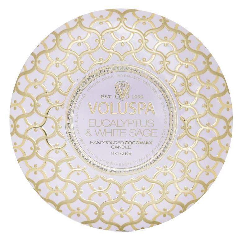 3 Wick Decorative Tin Candle - Eucalyptus & White Sage by Voluspa