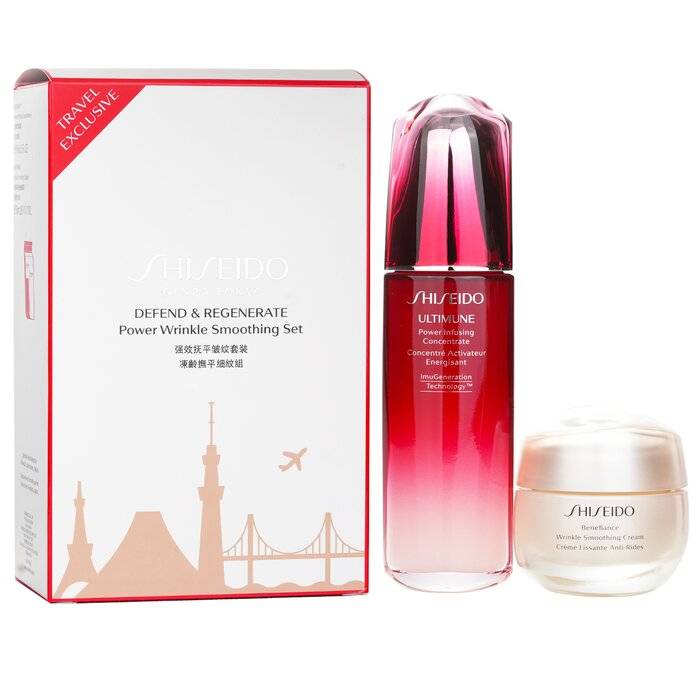 مجموعة تنعيم التجاعيد Defend & Regenerate Power: محلول Ultimune Power N 100مل + كريم ملين للتجاعيد Benefiance 50مل 2pcs من Shiseido