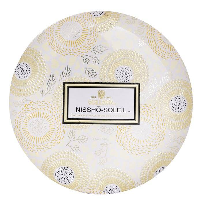شمع قصدير مزخرف مع 3 فتائل - Nissho Soleil 340g/12oz من فولوسبا