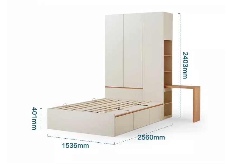  Bed with wardrobe and desk 