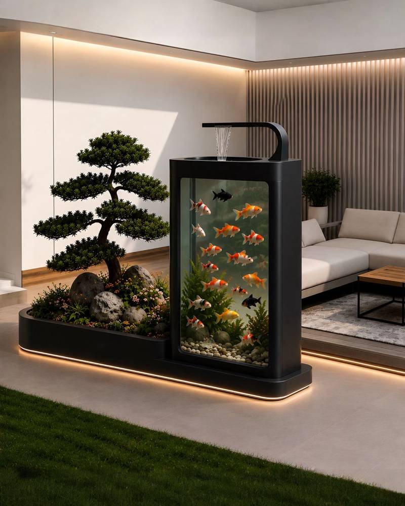  حوض ونافورة ونباتات بتصميم عصري 