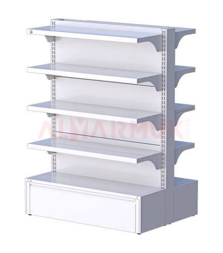 Low-Profile Gondola Shelving 1m with 8 Shelves & 2 Drawers