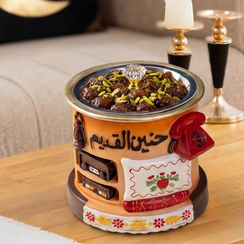 صحن ضيافة فاخر حنين القديم مع غطاء أكريلك مسطح 