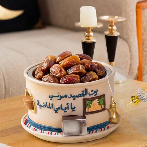صحن ضيافة فاخر بتصميم يا أيامي الماضية مع غطاء أكريلك مسطح