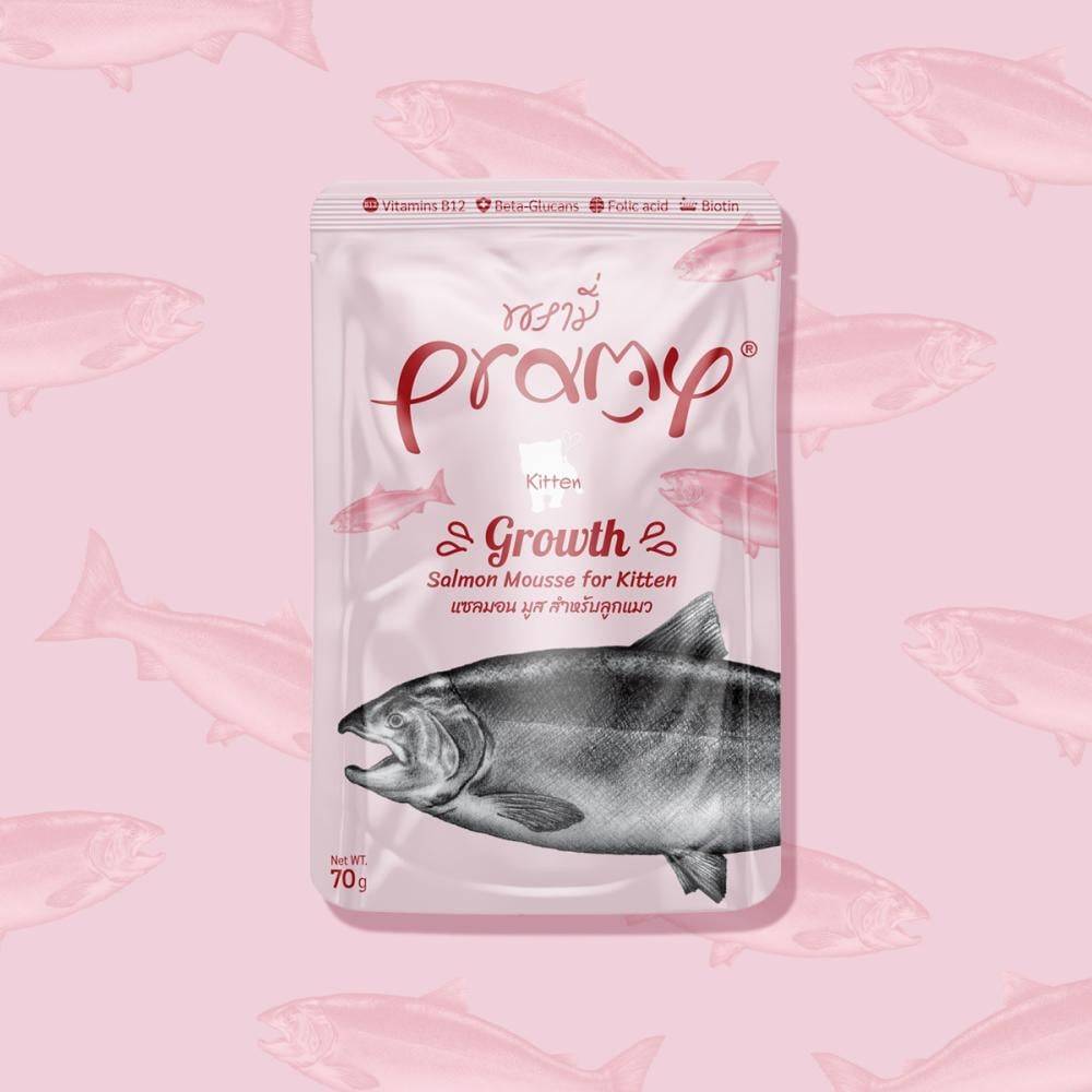 برامي اظرف السالمون المهروس لنمو القطط الصغيرة (طعام رطب للقطط الصغيرة) PRAMY Growth Salmon Mousse - for Kitten