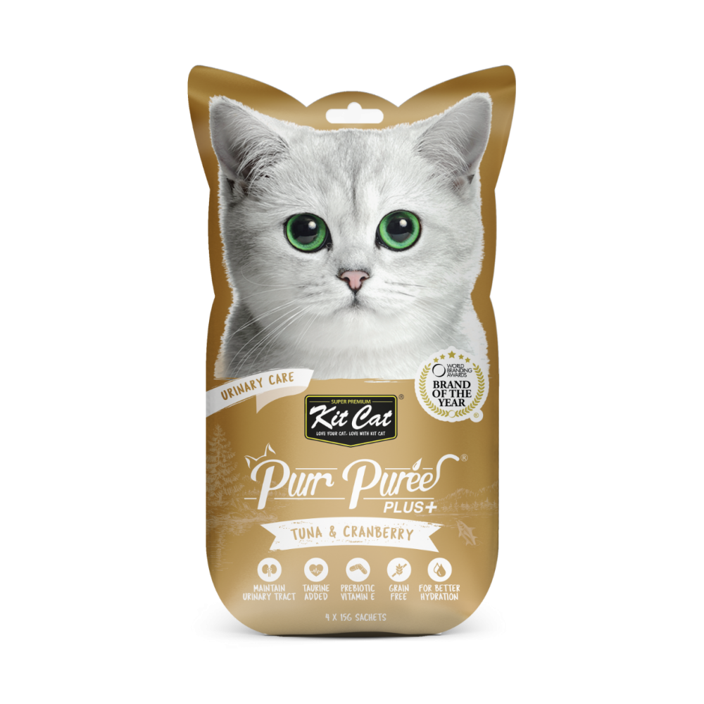 مكافآت قطط كت كات التونا والتوت المهروس للعناية بالمسالك البولية Kit Cat Purr Puree Plus+ Tuna & Cranberry Urinary Care