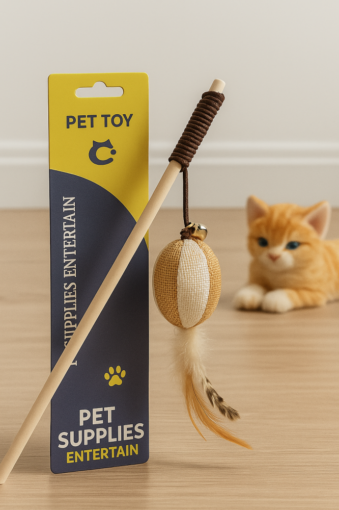 Cat hook with stuffed ball and feathers – an entertaining toy to stimulate cats