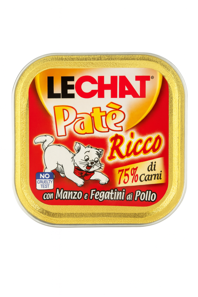 لي شات طعام رطب للقطط باتيه لحم البقر وكبد الدجاج LECHAT Patè RICCO 100g
