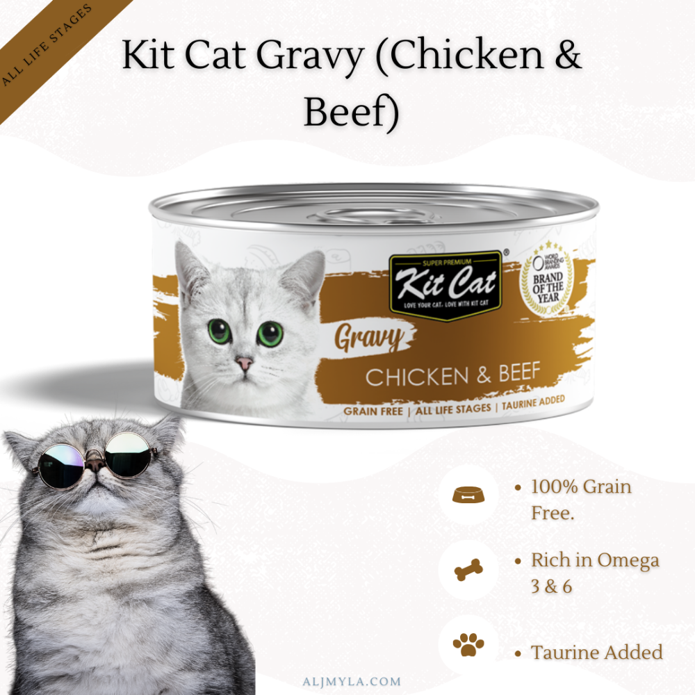 معلبات كت كات جرافي دجاج مع لحم بقري بالمرق Kit Cat Gravy (Chicken & Beef) Canned food