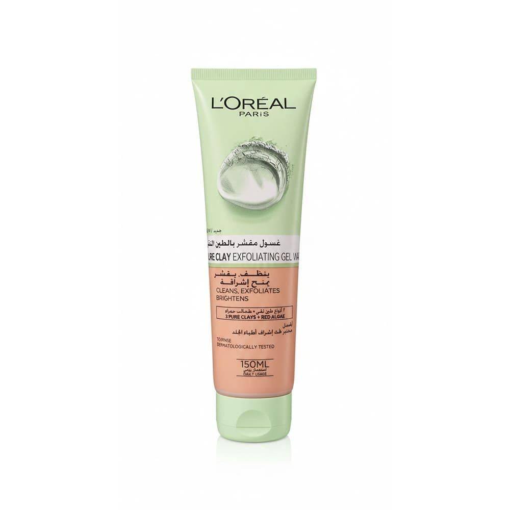 L'Oreal Exfoliating Wash with Pure Clay and Red Algae, Skin Cleanser and Exfoliator - 150 ml