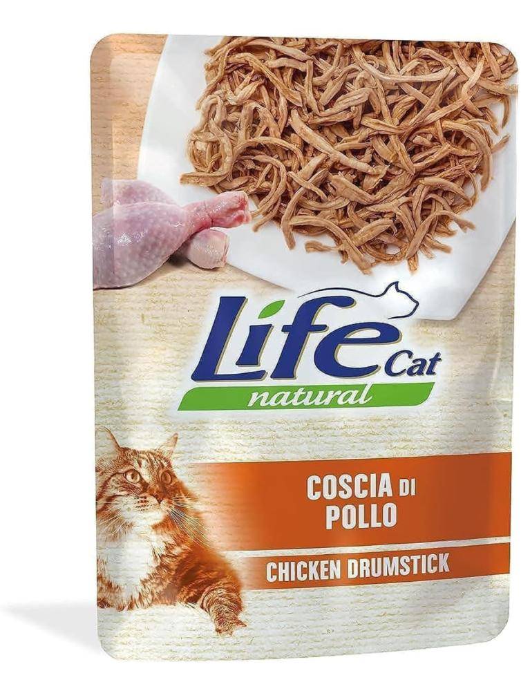 لايف كات اظرف رطبة للقطط البالغة شرائح افخاذ الدجاج Lifecat Natural wet food - Chicken Drumstick