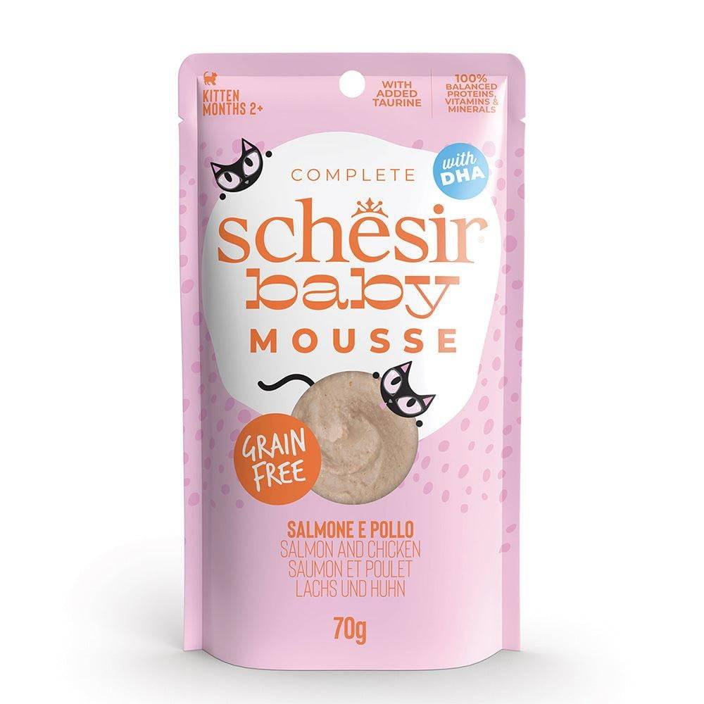شيزر بيبي اظرف السالمون مع مهروس الدجاج للقطط الصغيرة Schesir Baby Salmon with Chicken in Mousse 70g in Pouch