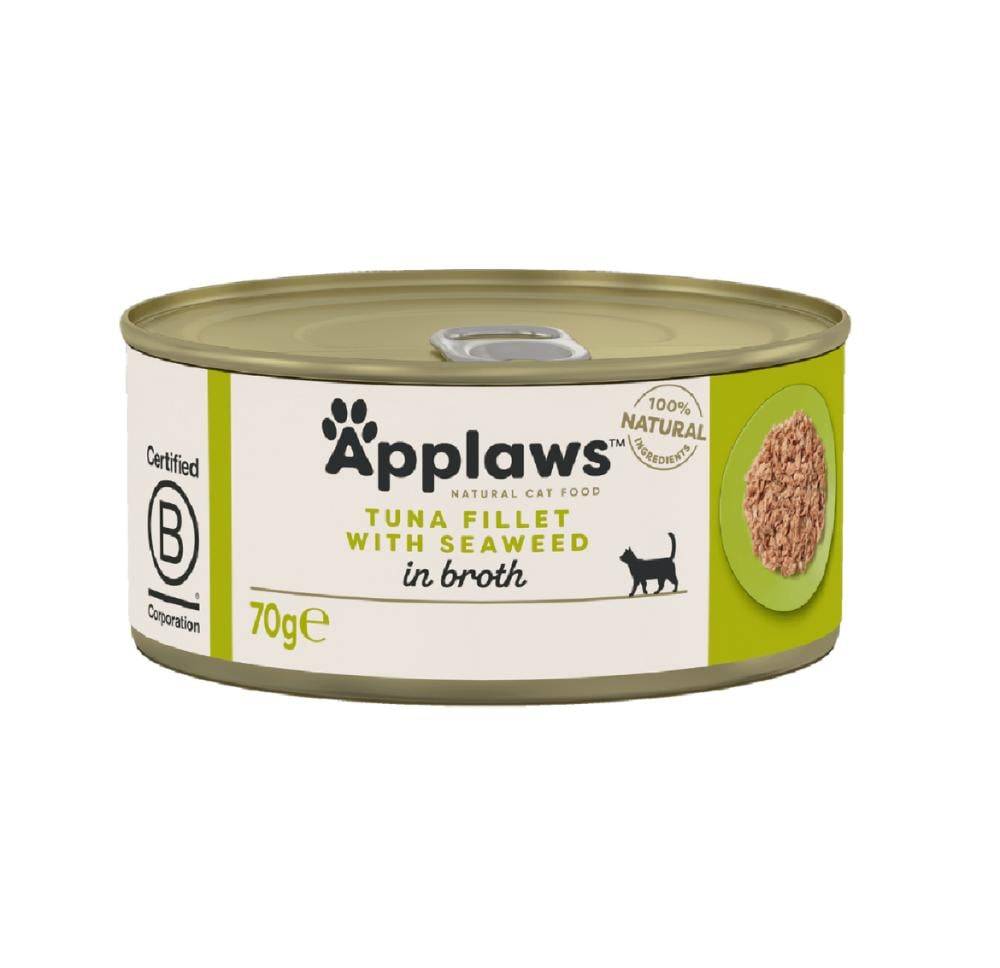 Applaws Tuna Fillet with Seaweed In Broth 70g أبلاوز معلبات طعام رطب للقطط تونا مع الطحالب في المرق 70 غ