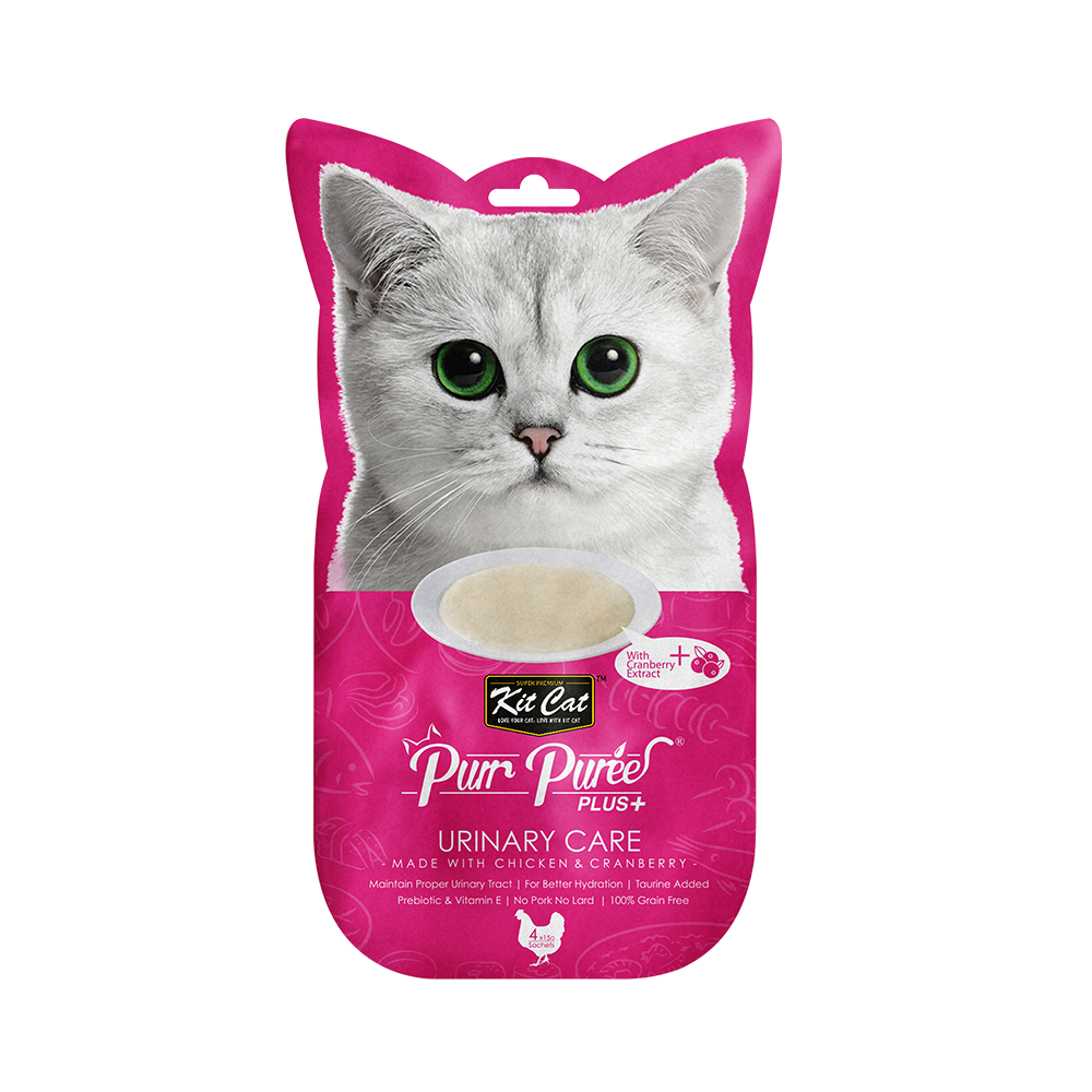 مكافآت قطط كت كات هريسة الدجاج والتوت البري (العناية بالمسالك البولية) Kit Cat Purr Puree Plus + Chicken & Cranberry (Urinary Care)