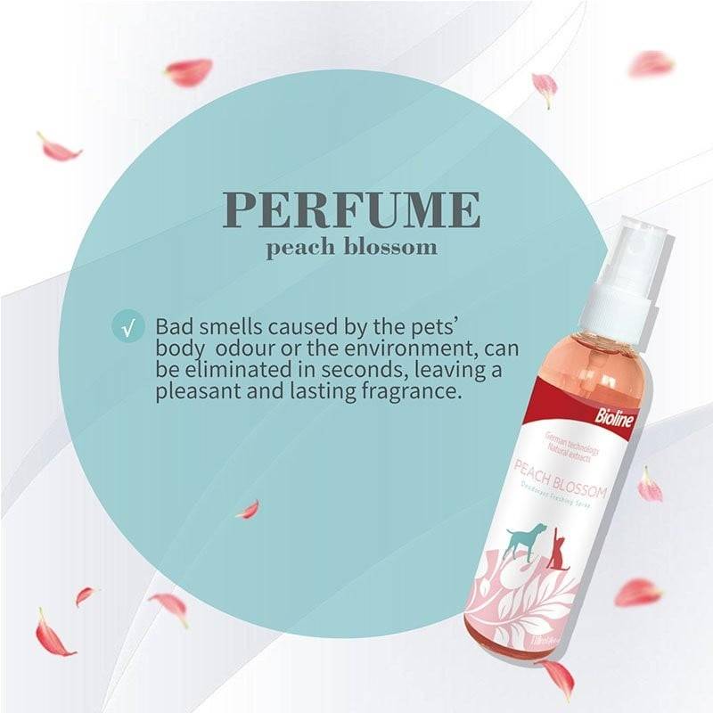 بايولاين بخاخ لإزالة الروائح الكريهة برائحة الخوخ معطر القطط والحيوانات الاليفة BioLine Peach Blossom Deodorant Freshing Spray