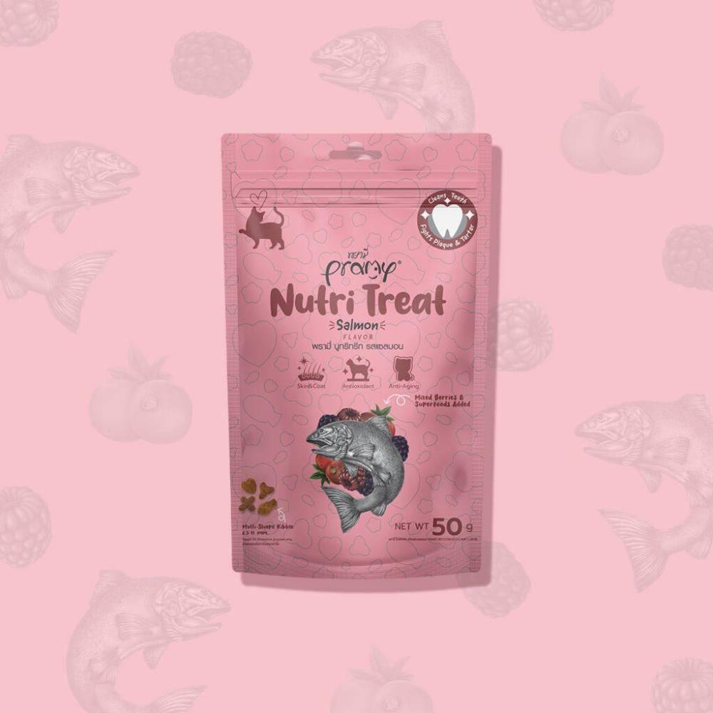 برامي مكافأة لجميع انواع القطط نكهة السالمون والتوت 50غ Pramy Nutri-Treat Salmon & Mixed Berries Flavor 50g