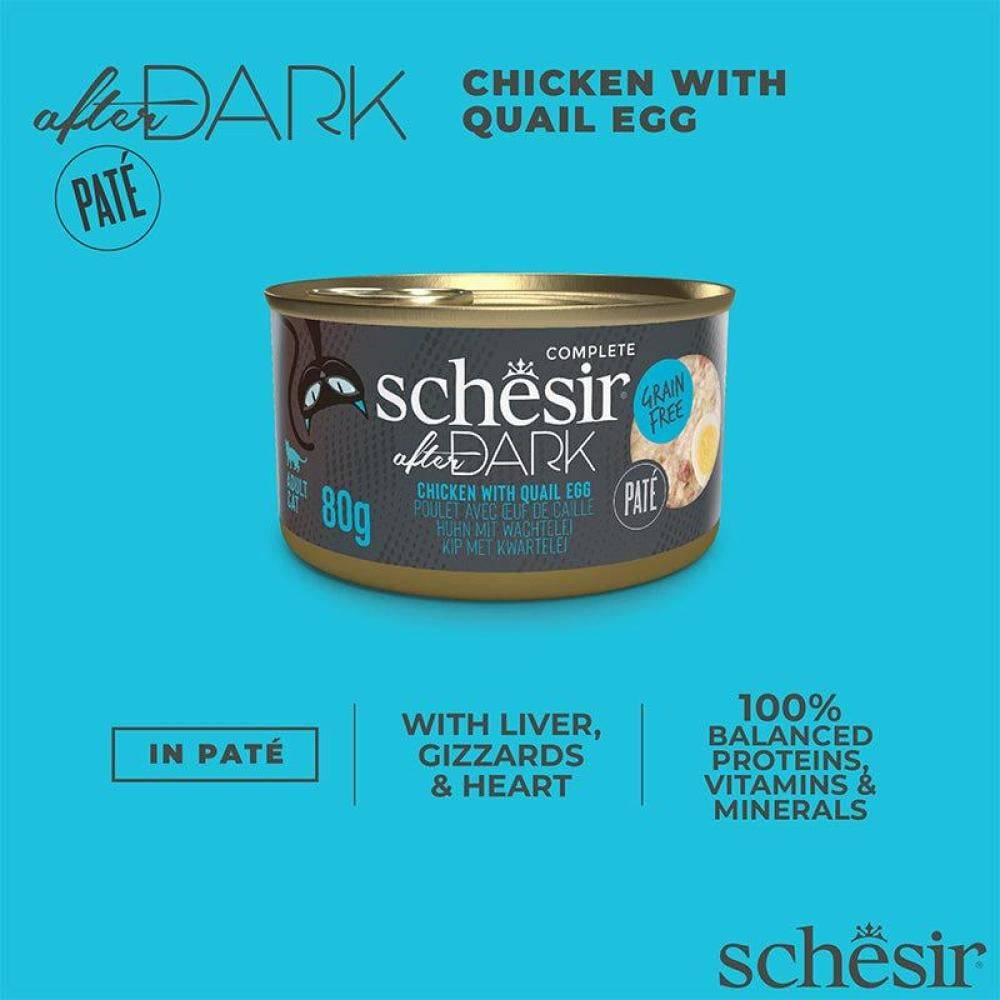 شيزر افتر دارك معلبات الدجاج مع بيض السمان في المرق (طعام رطب للقطط البالغة) Schesir After Dark Chicken with Egg Quil in Broth