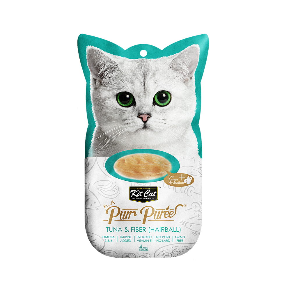 مكافآت قطط كت كات هريسة التونا والألياف (التحكم في كرات الشعر) Kit Cat Purr Puree Tuna & Fiber (Hairball)