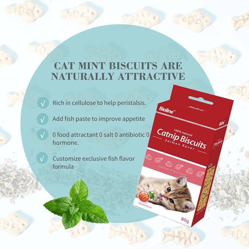 بايولاين بسكويت النعناع بطعم السالمون BioLine Catnip Biscuit - Salmon