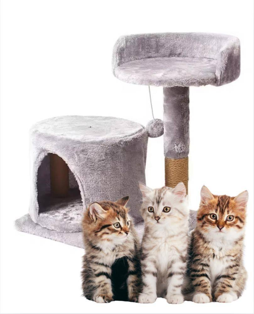 Double cat scratcher (plush seat and hut) for mother cats and kittens - medium size