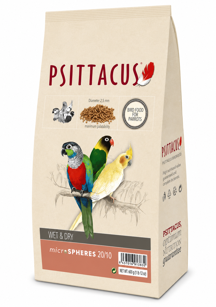 غذاء انتاج الببغاوات الصغيره والمتوسطة سيتاكوس PSITTACUS wet dry micro spheres 20/10 800g