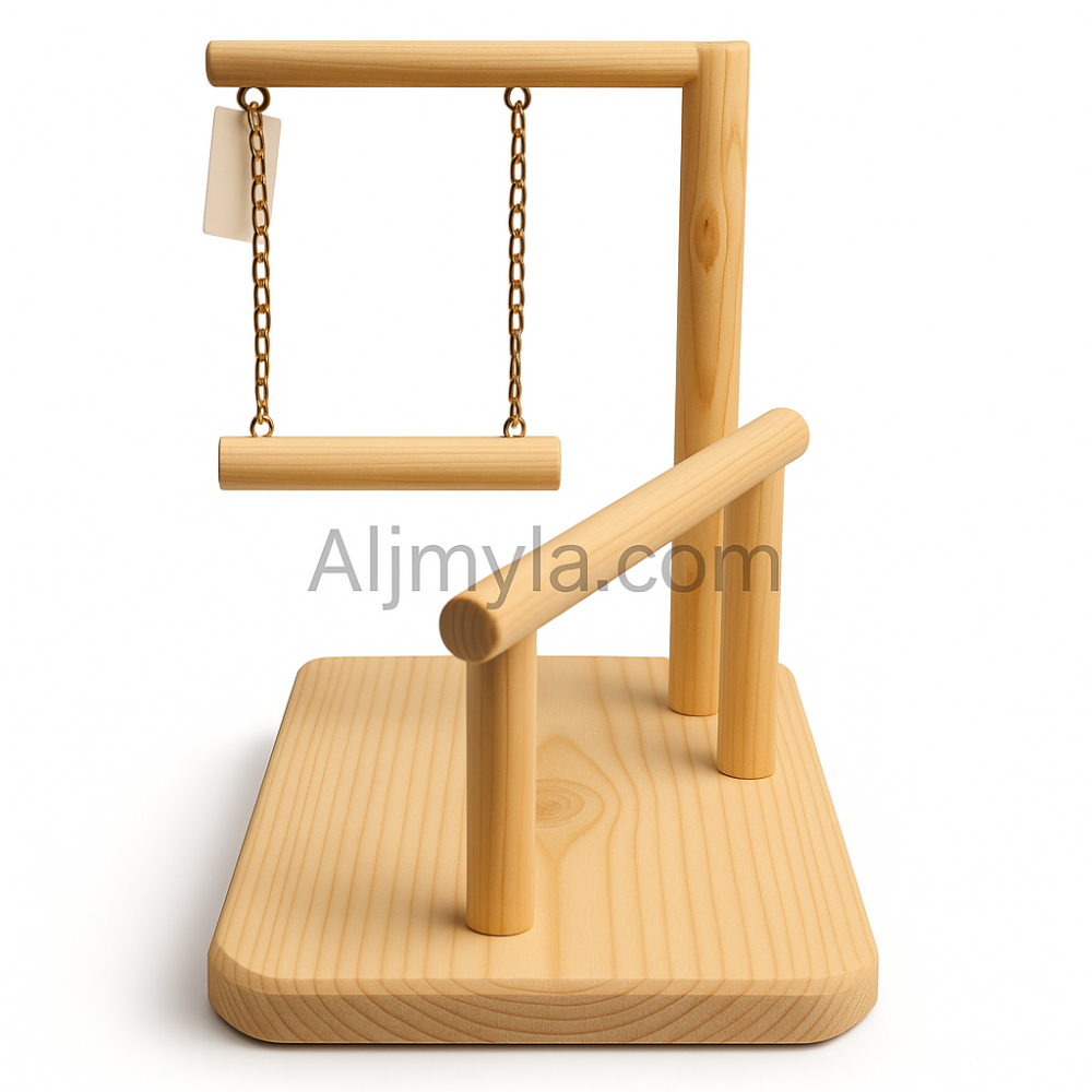 Wooden stand bird perch base with swing for medium and small birds