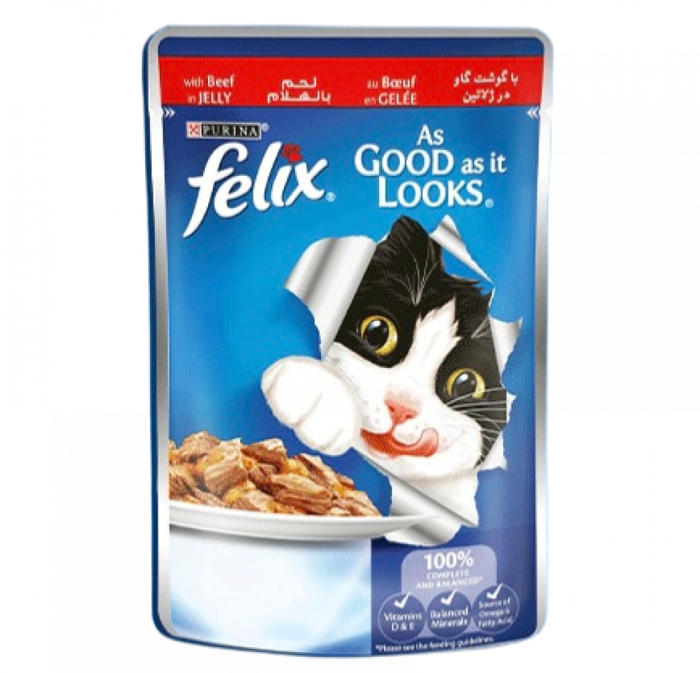 PURINA FELIX Beef in Jelly بيورينا فيليكس اظرف اللحم بالجلي للقطط البالغة والمعقمة