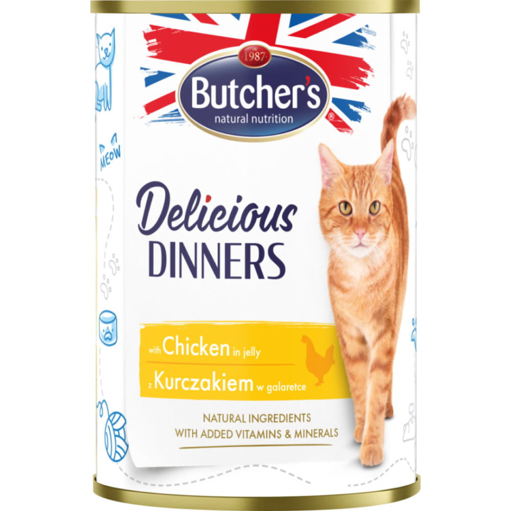 بوتشرز وجبة غذائية للقطط قطع الدجاج في الجيلي 400غ Butcher's Delicious Dinners Chunks in jelly with