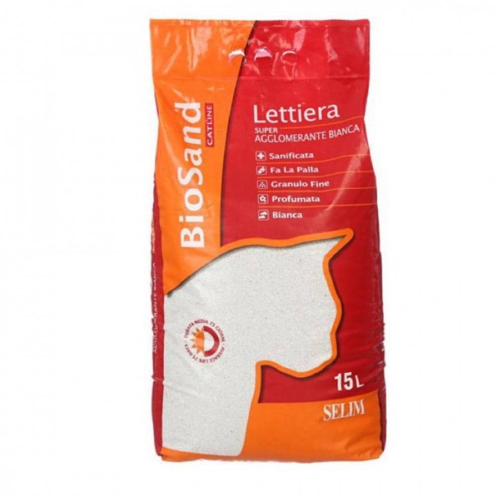 بايو ساند رمل للقطط ايطالي مطهر ومعطر عالي التكتل - أبيض 15 لتر / 10,5كغ BioSand Cat Litter Super Clump 15L / 10,5kg