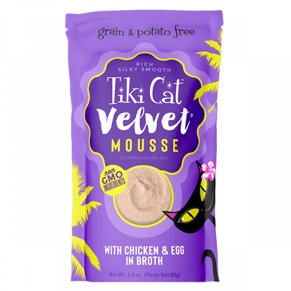 تيكي كات فيلفت اظرف رطبة موس الدجاج والبيض بالمرق 80غ Tiki Cat Velvet Mousse Chicken & Egg in Broth 80g