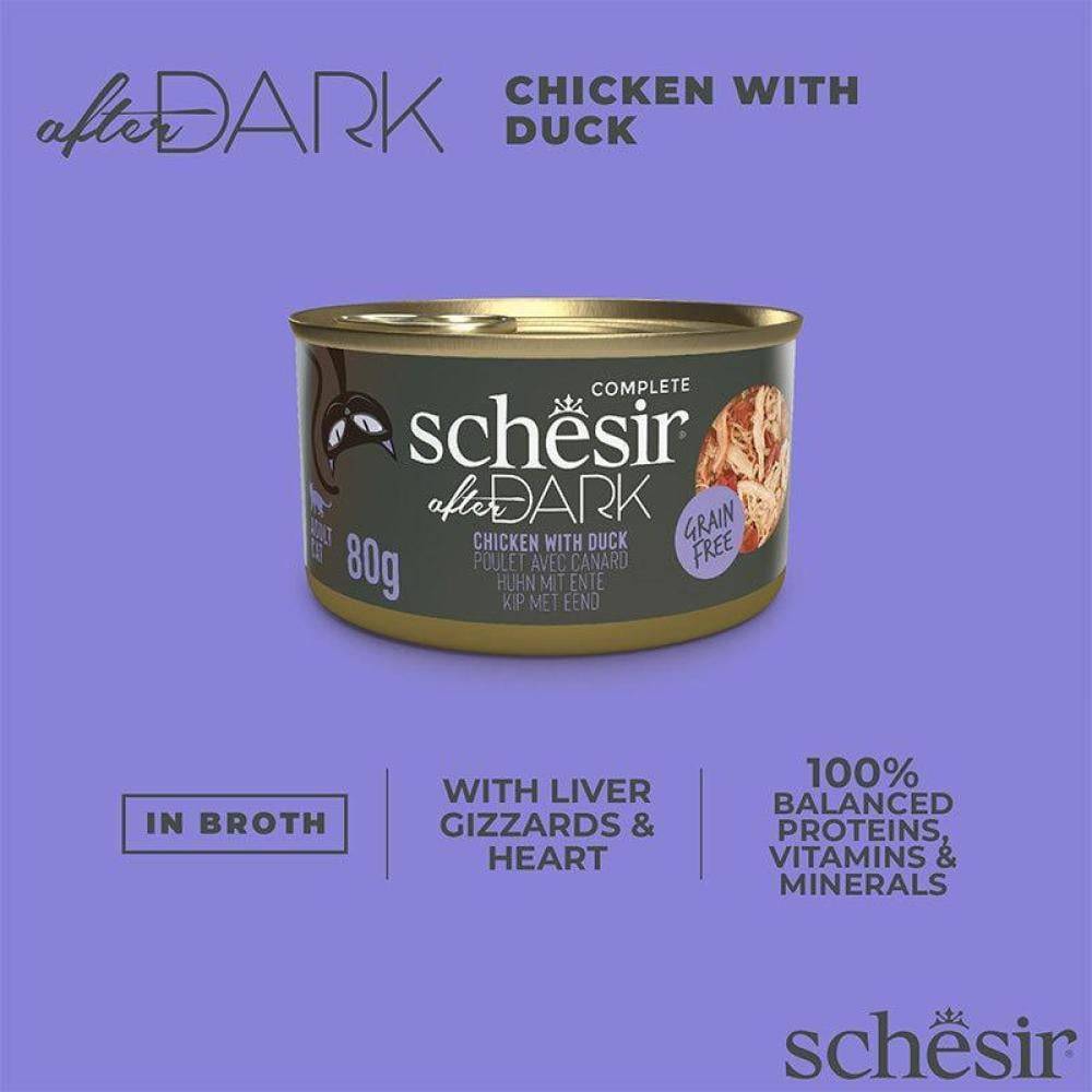 شيزر افتر دارك معلبات الدجاج مع البط في الباتيه (طعام رطب للقطط البالغة) Schesir After Dark Chicken with Duck in Paté
