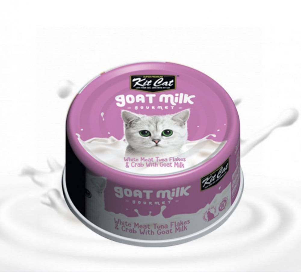 كت كات شرائح التونا البيضاء مع السلطعون وحليب الماعز 70غ Kit Cat White Meat Tuna Flakes & Carb With Goat Milk 70g