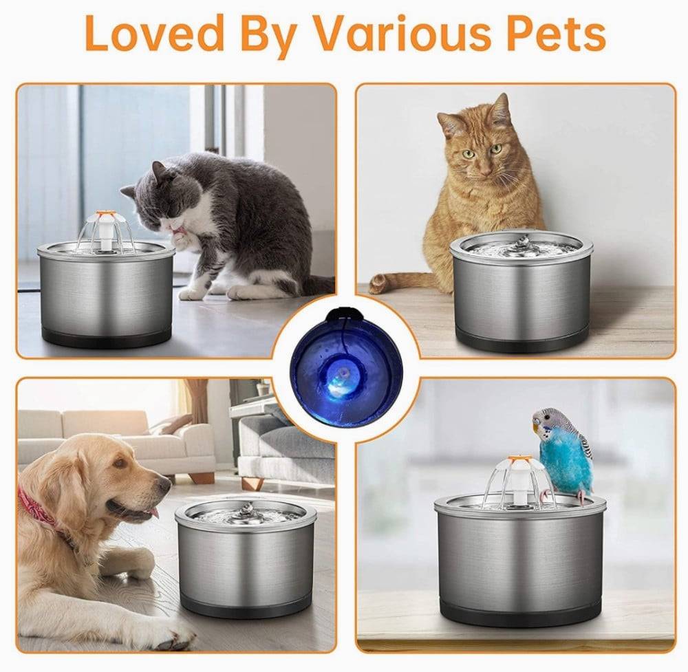 نافورة كهربائية ستاينلس ستيل - مع فلتر لترشيح المياه Pet water Fountain