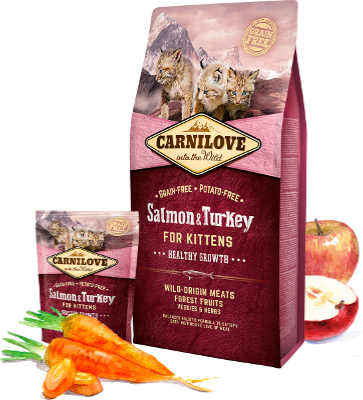 كارنيلوف وجبة السالمون والديك رومي طعام جاف للقطط الصغيرة 6kg CARNILOVE Fresh Salmon & Turkey dry food - kitten 6kg