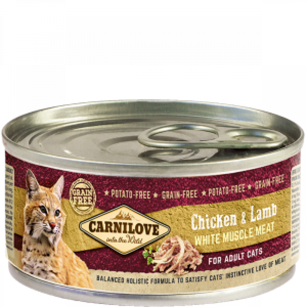 كارنيلوف معلبات طعام رطب للقطط البالغة الدجاج ولحم الضأن 100غرام CARNILOVE Chicken & Lamb For Adult Cat 100g