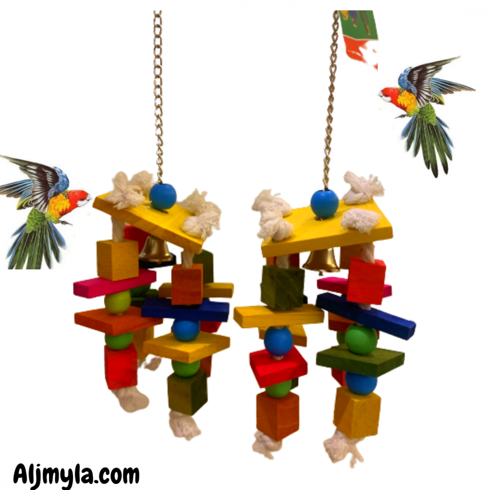 Bird swing toy suitable for all budgerigar, conure, rose, and curlew parrots - cube wooden perch