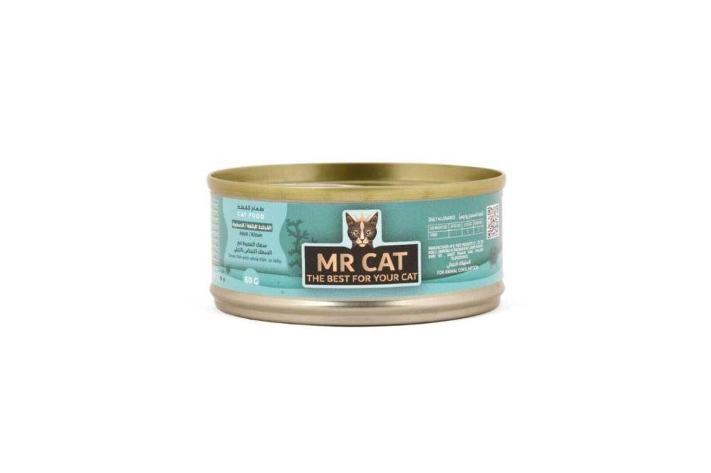 مستر كات سمك المحيط مع السمك الابيض بالجيلي طعام القطط الصغيرة والبالغة MR CAT Ocean Fish with white Fish in Jelly