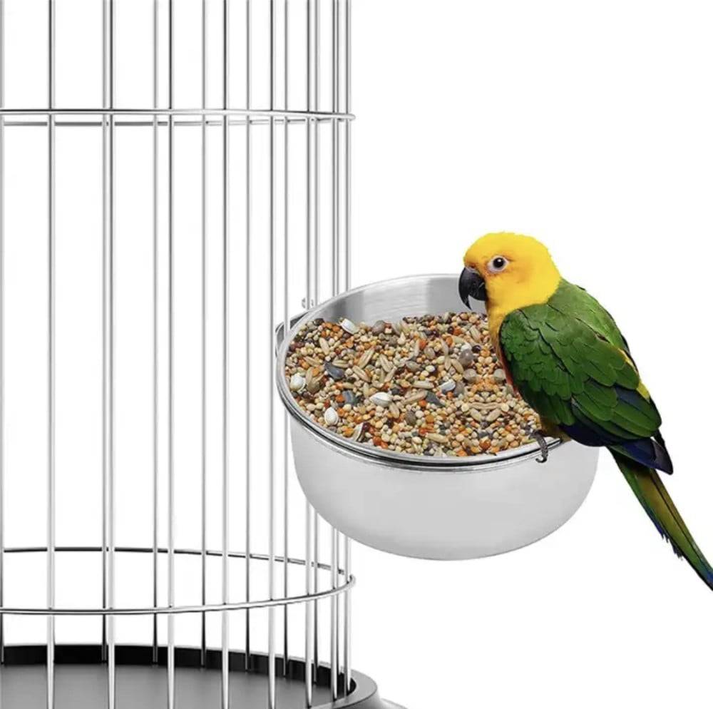 Food tray with a metal stand - parrot eating plate (bird feeder) - steel bowl 14 cm
