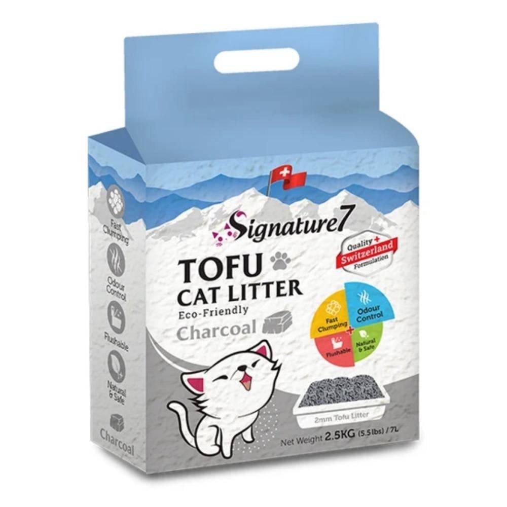 سيقنتشر7 رمل التوفو مفعول الكربون الطبيعي رمل قطط خالي من الرائحة Signature7 TOUFU Cat Litter - CHARCOAL