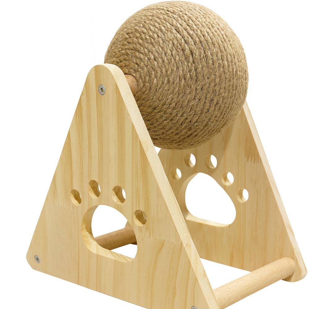 Triangle shaped cat scratcher with natural sisal rope ball