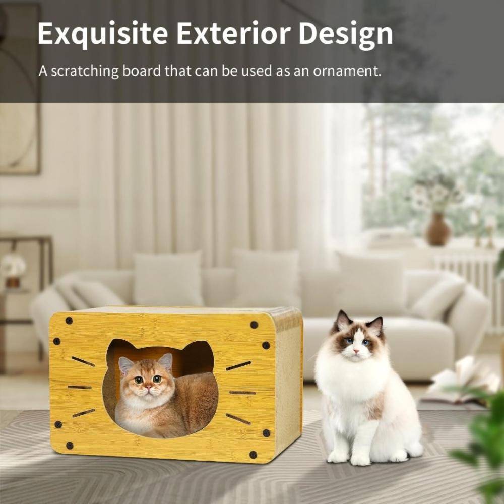 Wooden cat house - arched door front - cat scratcher