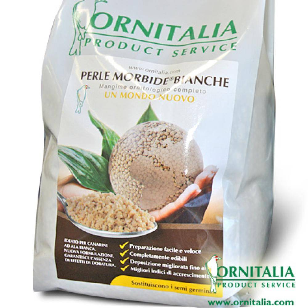 مستنبت - بديل الاستنبات مكمل غذائي لطيور الكناري والحسون - حبيبات فيتامين ومعادن Perle Morbide Bianche 800gr - ORNITALIA
