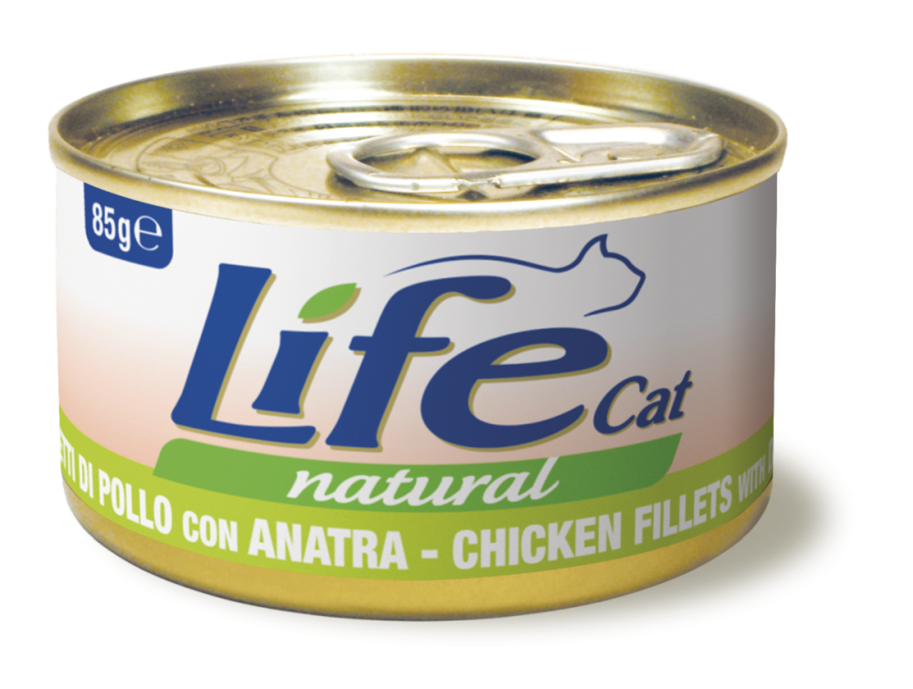 لايف كات معلبات الدجاج مع لحم البط الناعم Life cat | Natural wet food - Chicken fillet with Duck