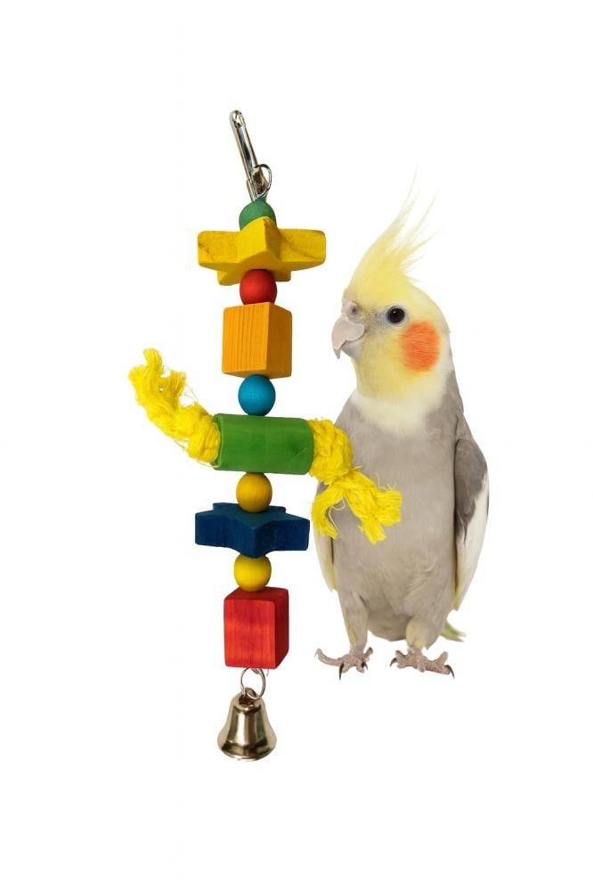 Wooden bird toy with bell for parrots and small and medium birds