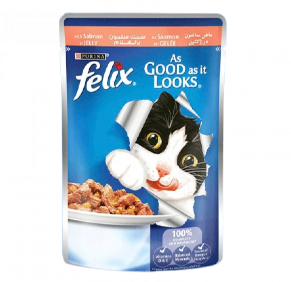PURINA FELIX SALMON in Jelly بيورينا فيليكس اظرف سمك السالمون بالجلي للقطط البالغة والمعقمة