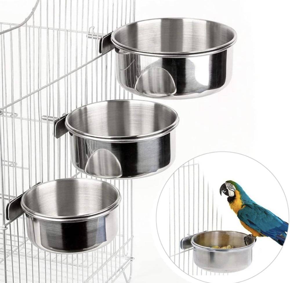 Food tray with a metal stand - parrot eating plate (bird feeder) - steel bowl 14 cm