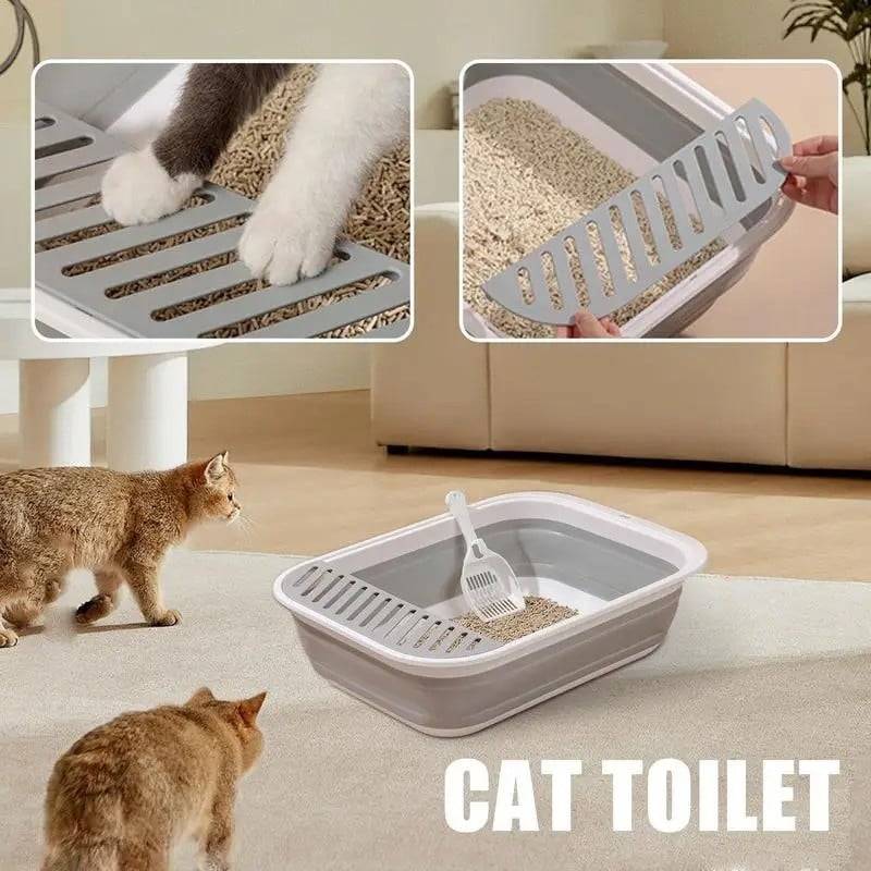 Litter box with scoop - collapsible cat sand basin suitable for all ages